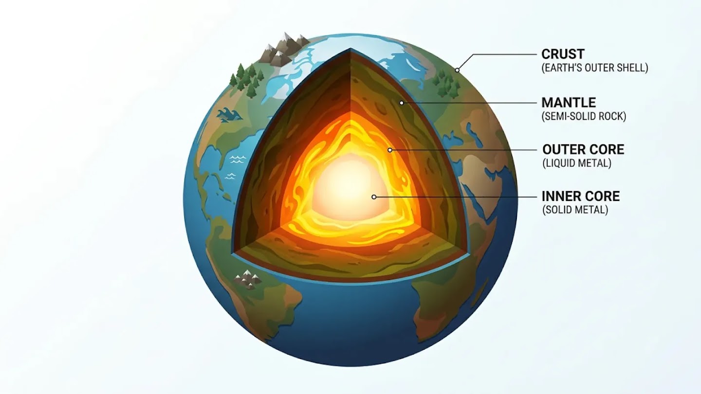 Earth's Internal Layers — Isometric Infographic