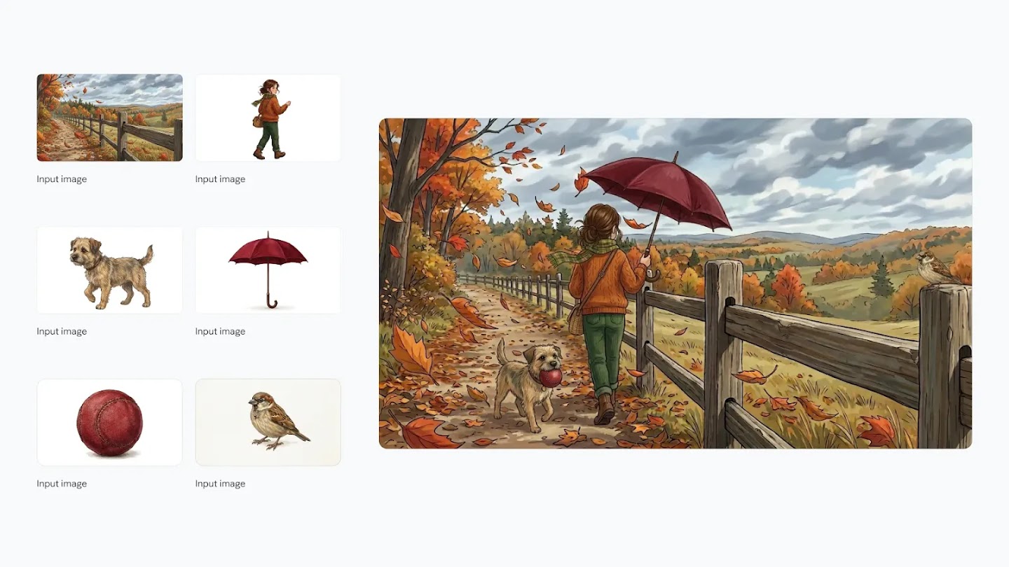 Autumn Walk — Girl, Dog & Sparrow
